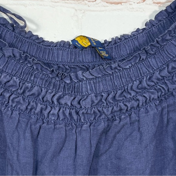 Polo Ralph Lauren 100% Linen Off Shoulder Boat Neck Top Womens Large Blue - Picture 8 of 13